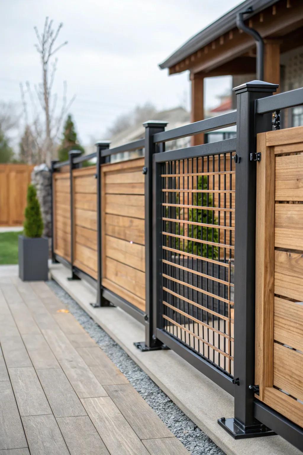 Combine wood and metal for a standout patio fence.