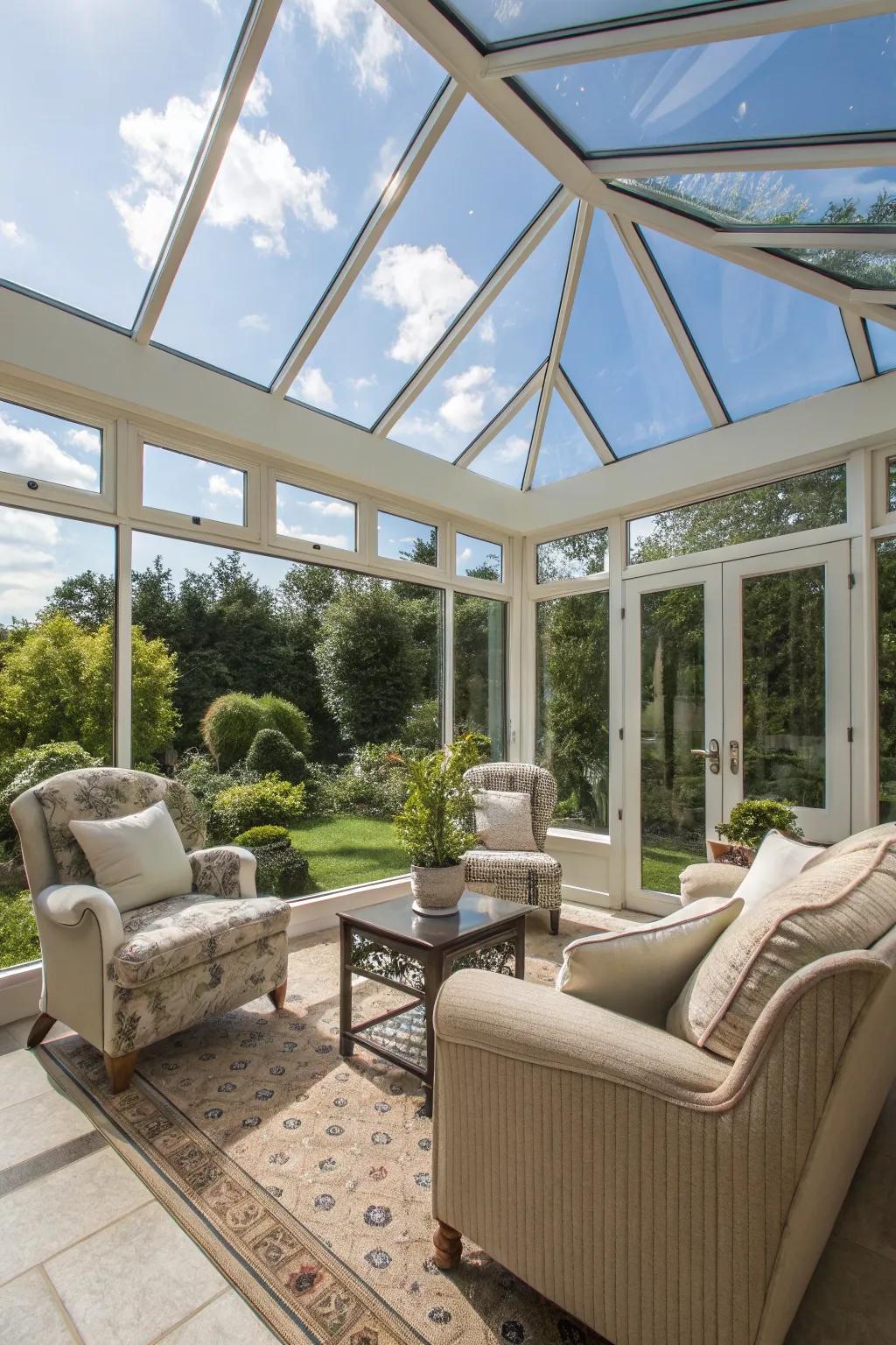 Unwind in a conservatory-inspired shelter abundant with natural light.