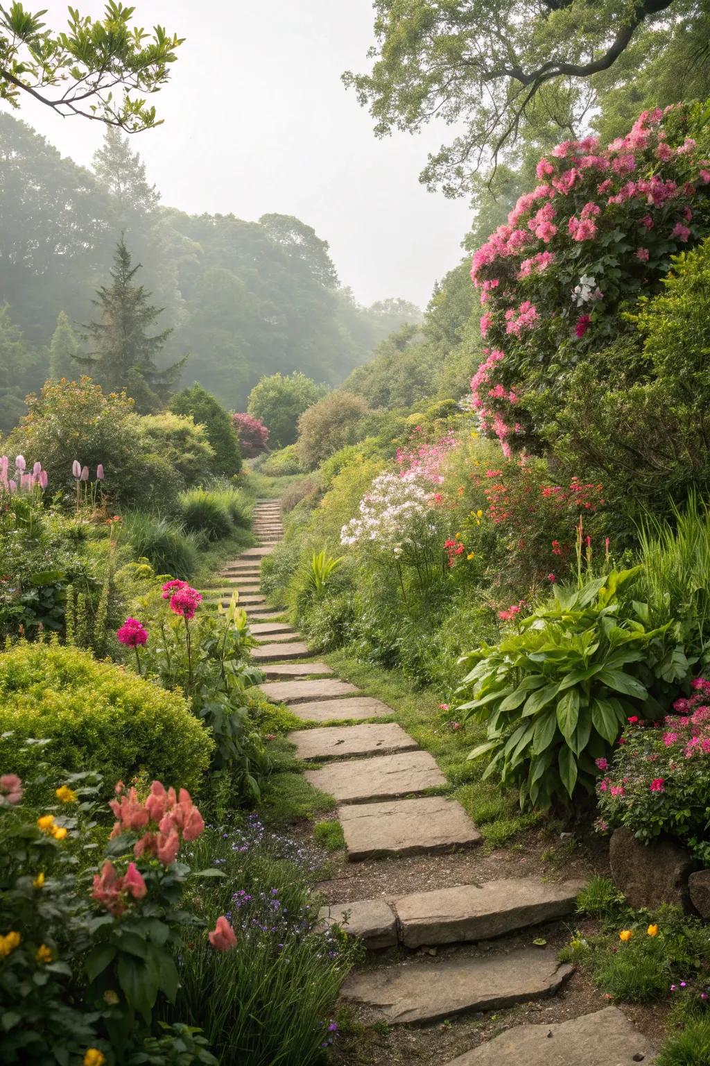 An enchanting garden path imparts a whimsical sentiment to your outdoor precinct.