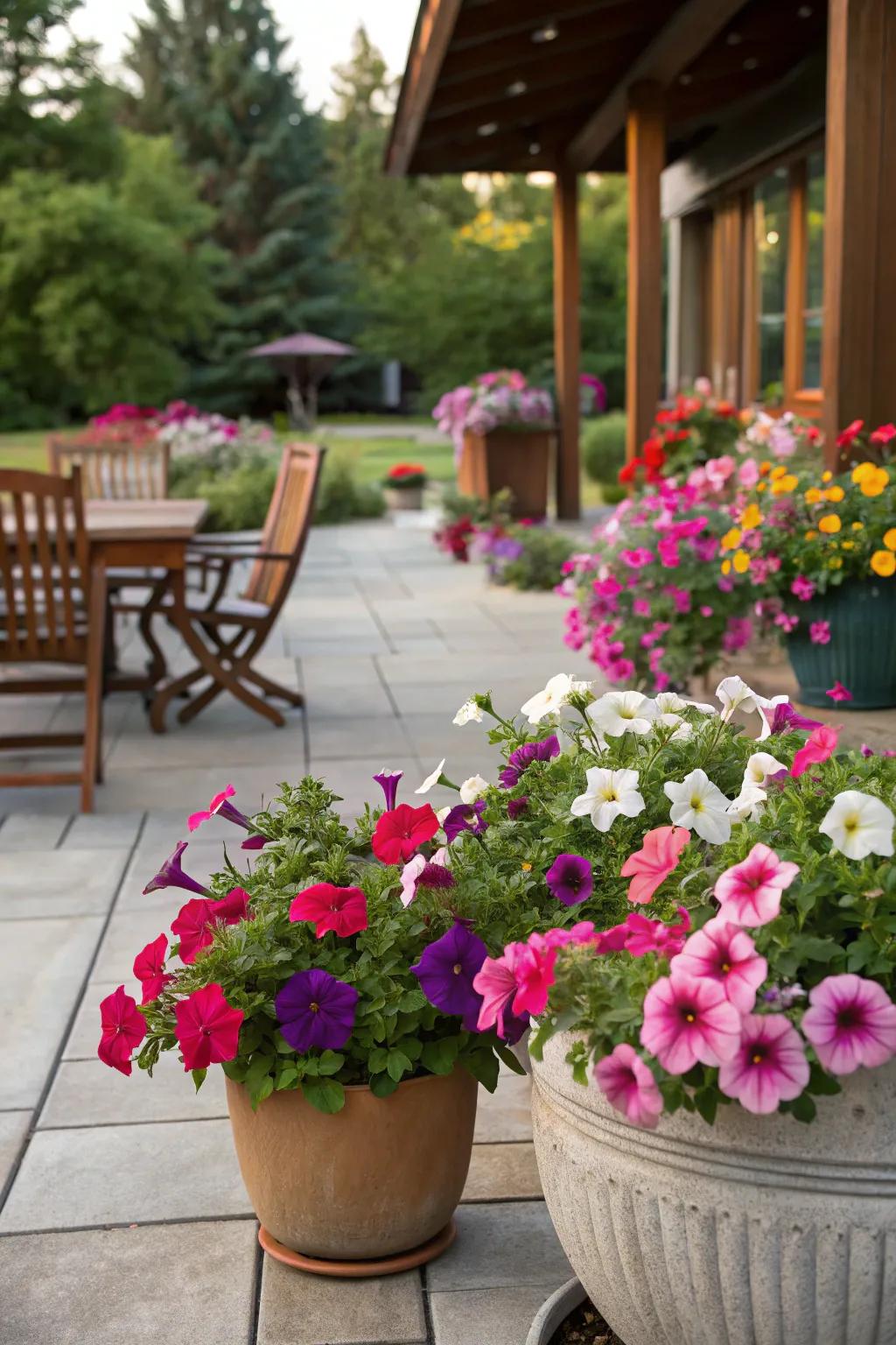 Inject a burst of color into your patio with vivid rainbow blooms.