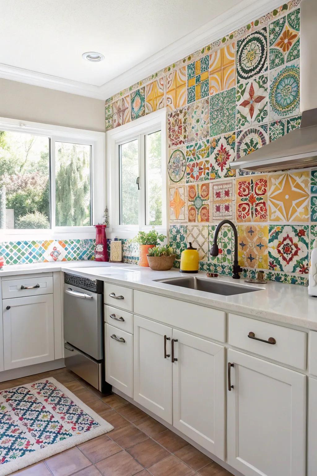 Personalize your kitchen space using a vibrant wallpaper backsplash.