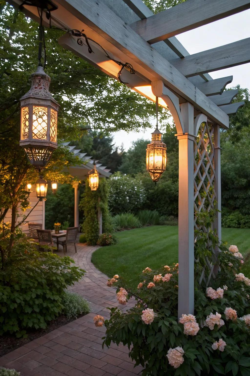 Suspended lanterns inject a hint of enchantment into your arbor.