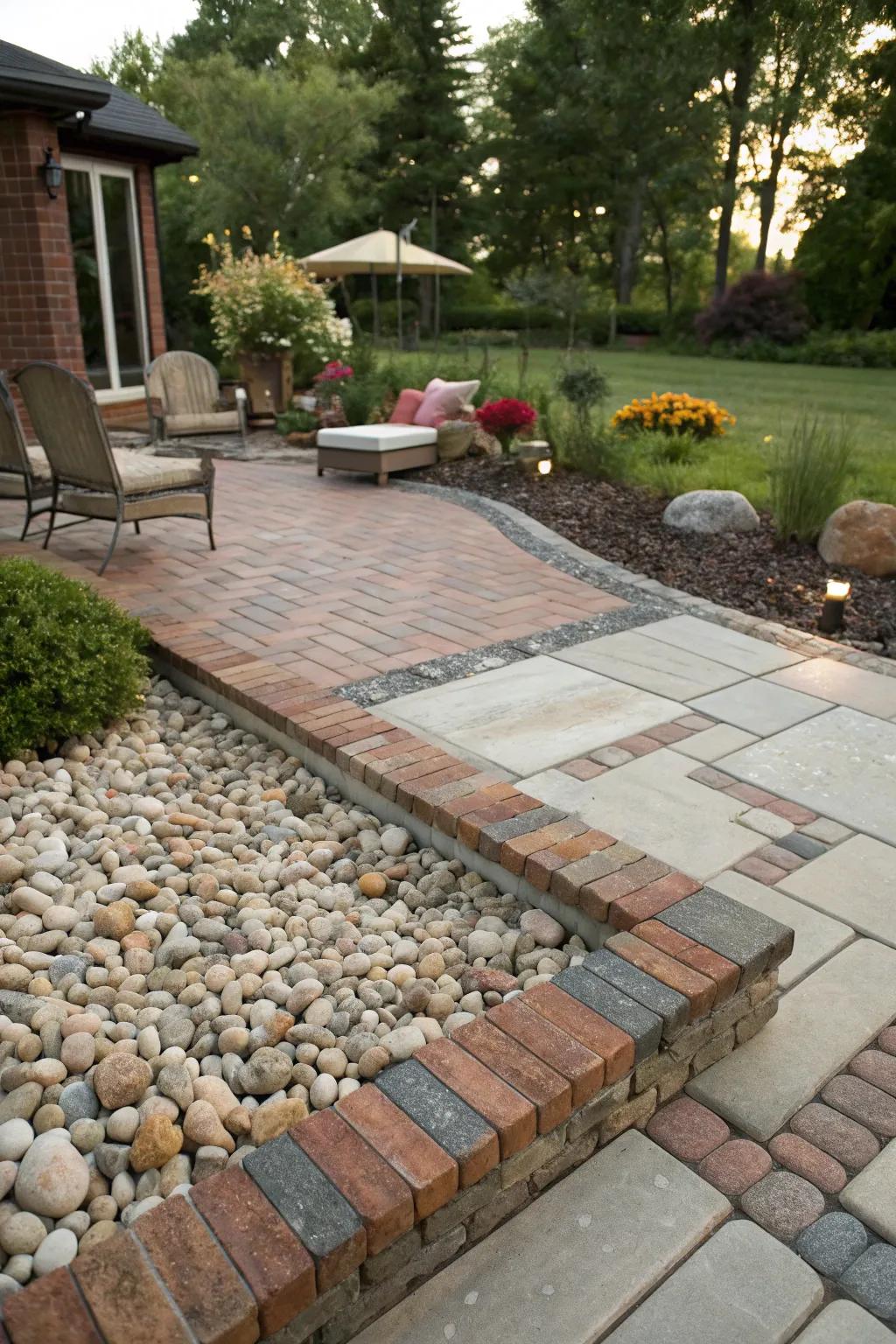 A vibrant combination of materials for a visually striking and sustainable patio.