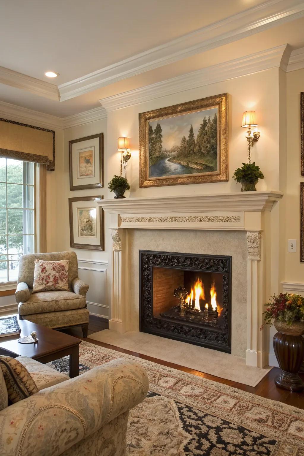 Produce a striking fireplace focal point using paneling.