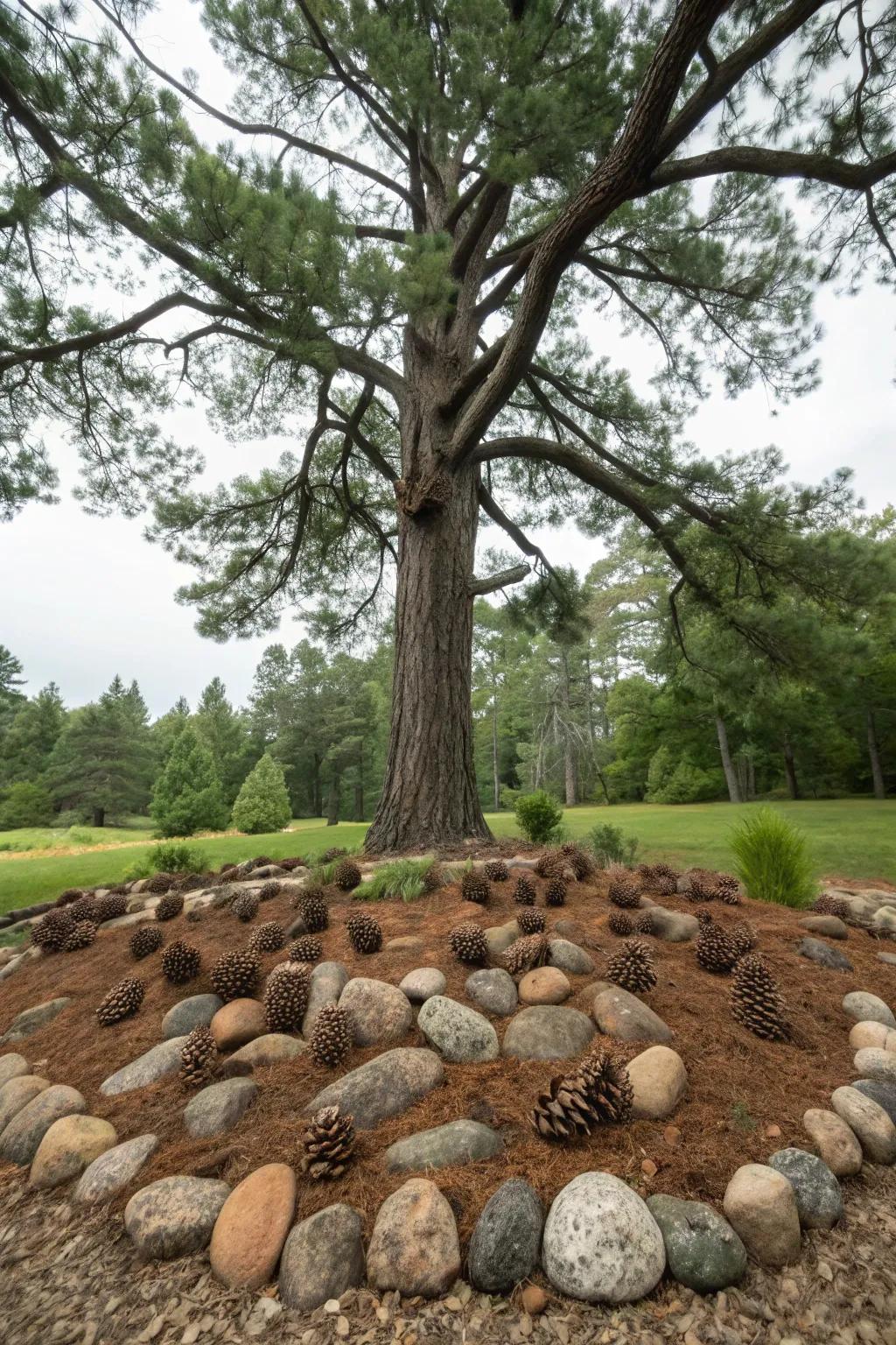 Pinecones harmonize beautifully with the natural environment around trees.
