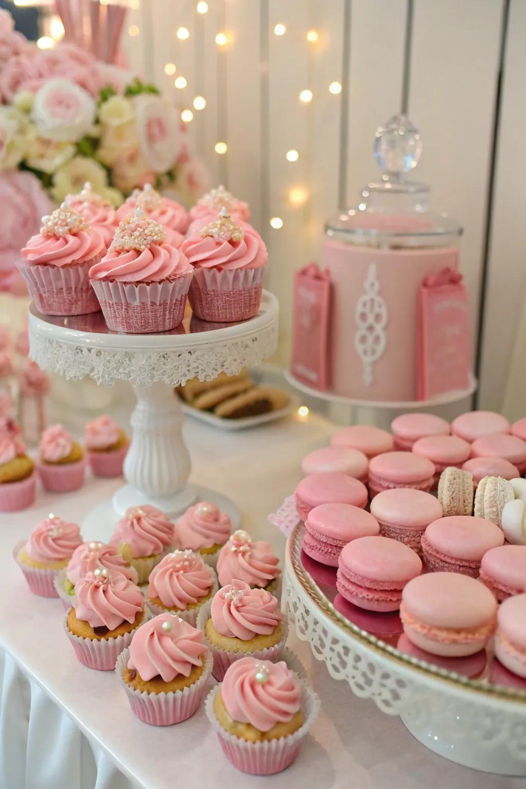 Sweet rosy desserts contribute a delicious touch to the celebration.
