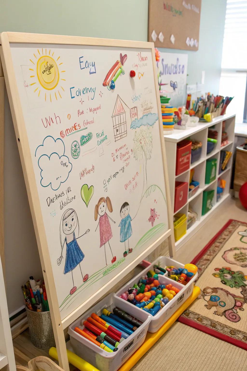 Inspire creativity with an interactive chalkboard art corner.