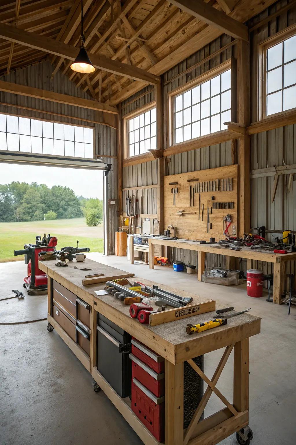 Conceptualize the quintessential workshop zone inside your pole barn.