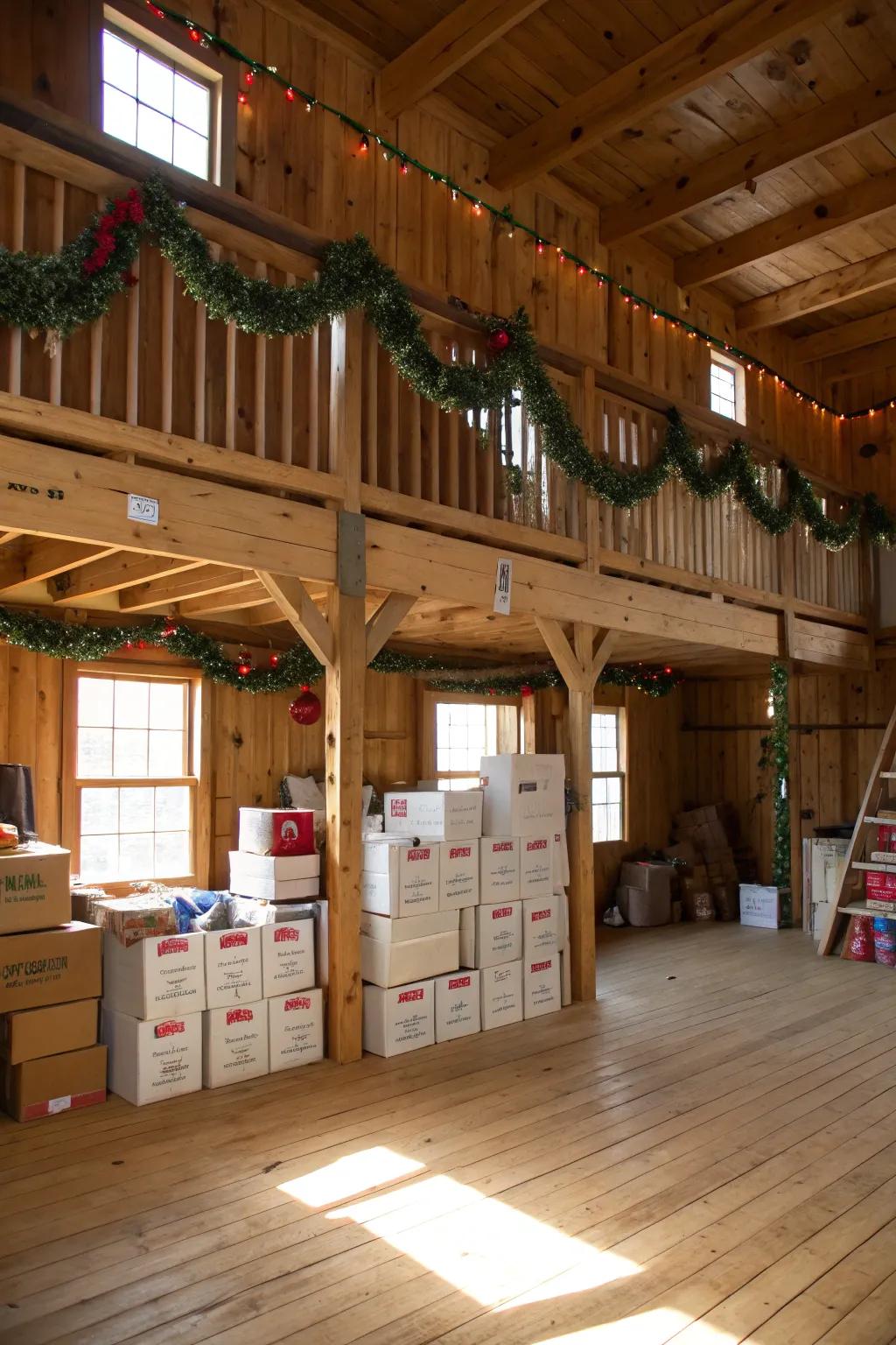 Loft storage makes good use of vertical space for challenging-to-store goods.