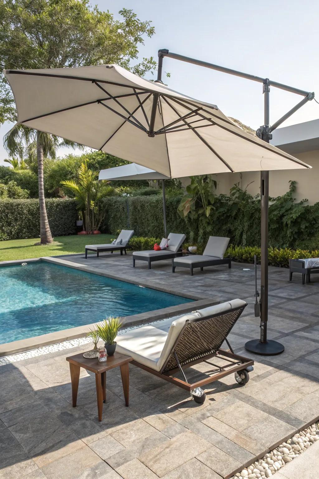 Parasols and awnings are essential for providing shade, improving comfort by the pool.