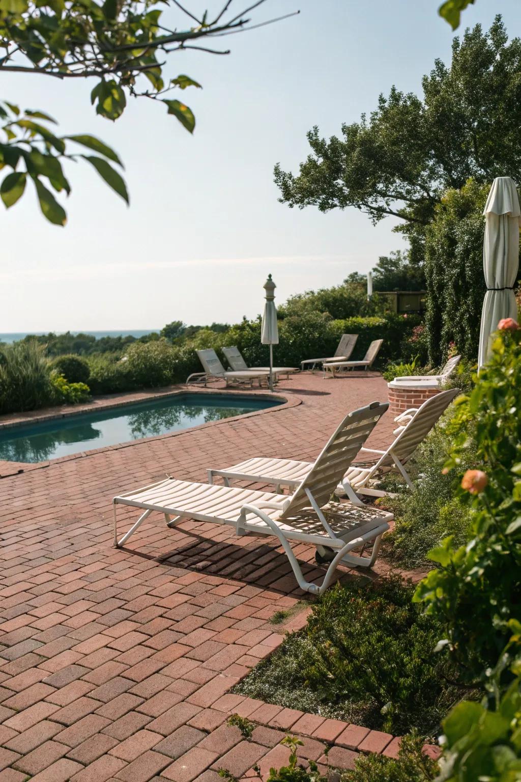 Brick hardscaping imparts a quaint charm to your pool area.