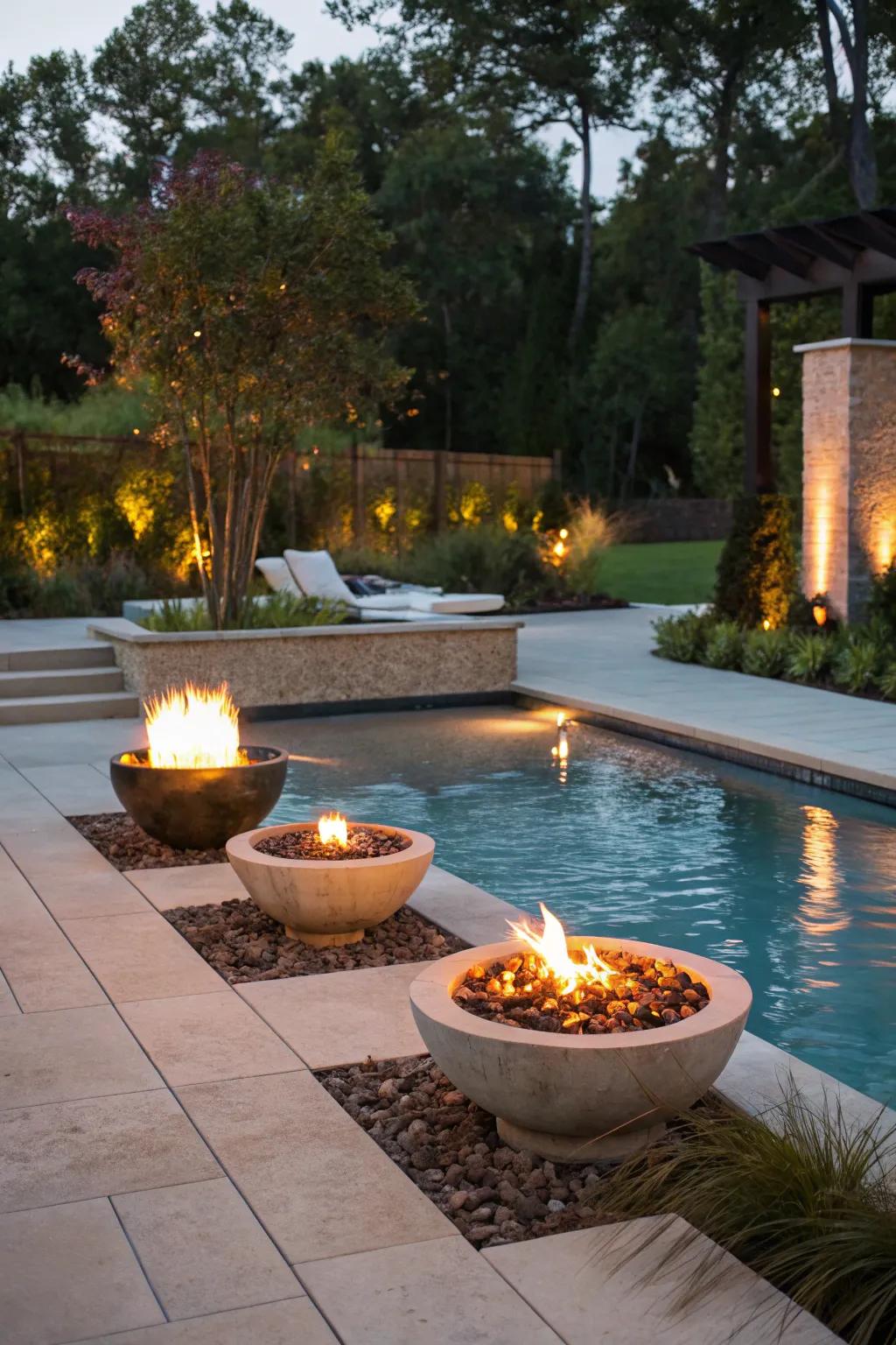 Fire features bring a sense of warmth and dramatic flair to your pool area.