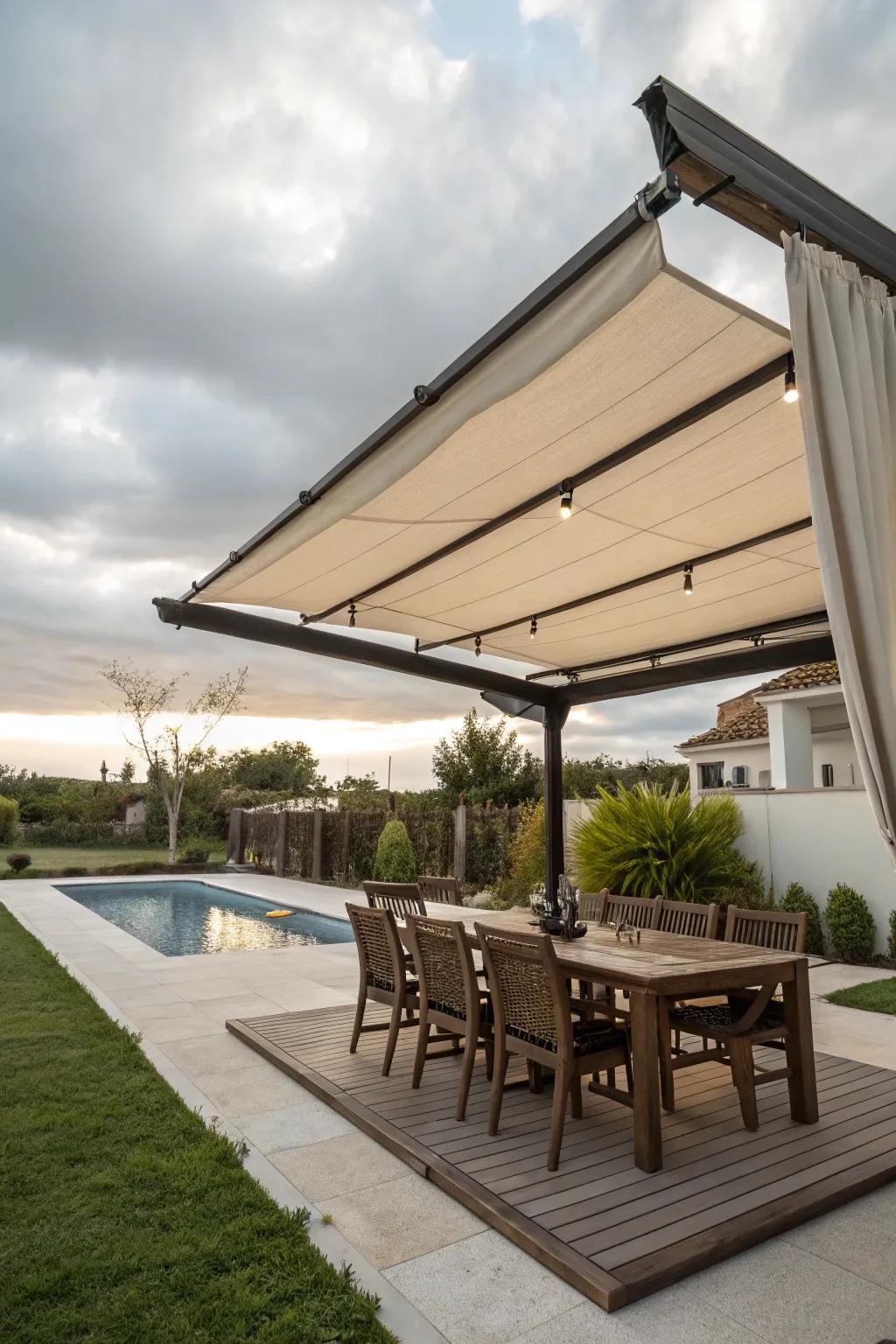 Retractable canopies provide shade options adaptable for any situation.