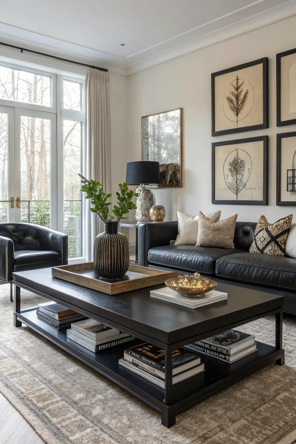 Black accents impart a modern and sophisticated aesthetic.