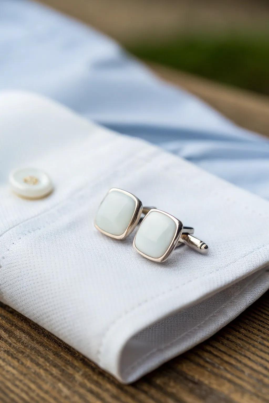 Sophisticated ceramic cufflinks for a polished appearance.