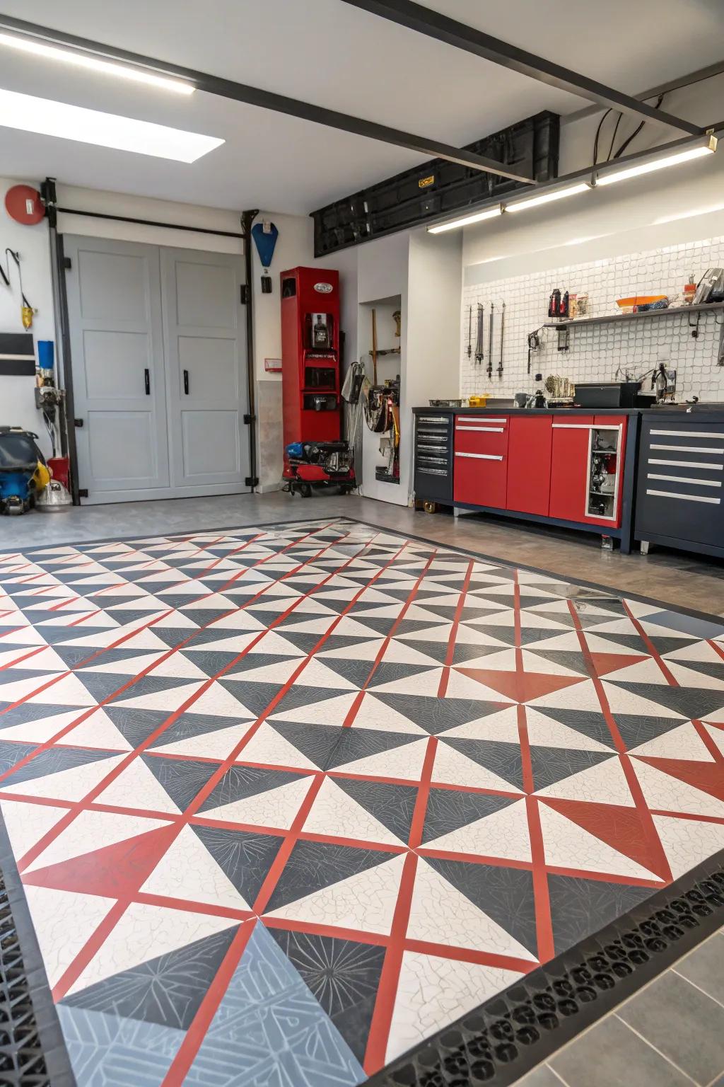Create a statement using striking geometric porcelain square designs.