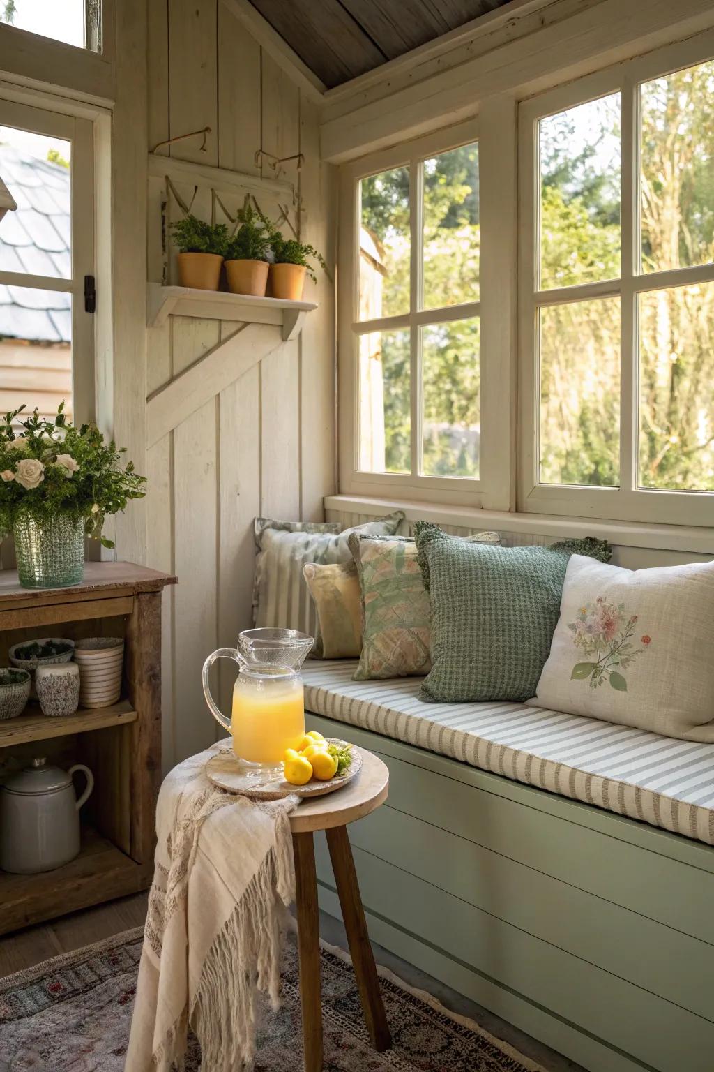 A snug nook designed for relaxation inside the potting shed.