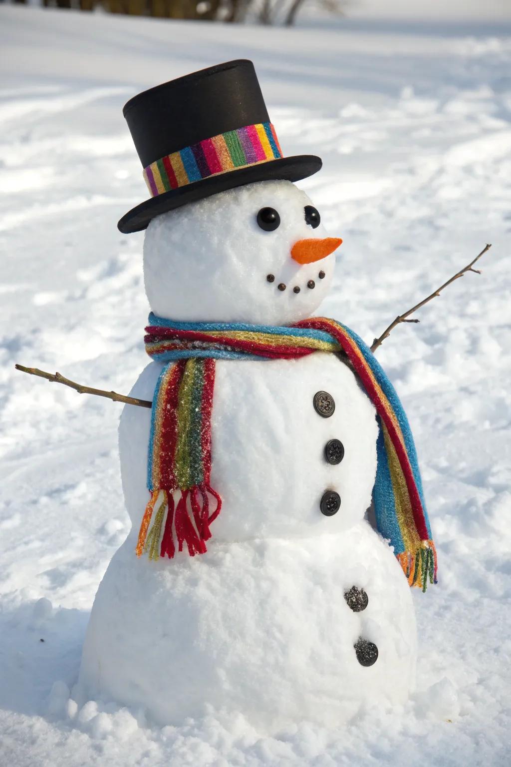 A whimsical quintessential snow figure vignette.