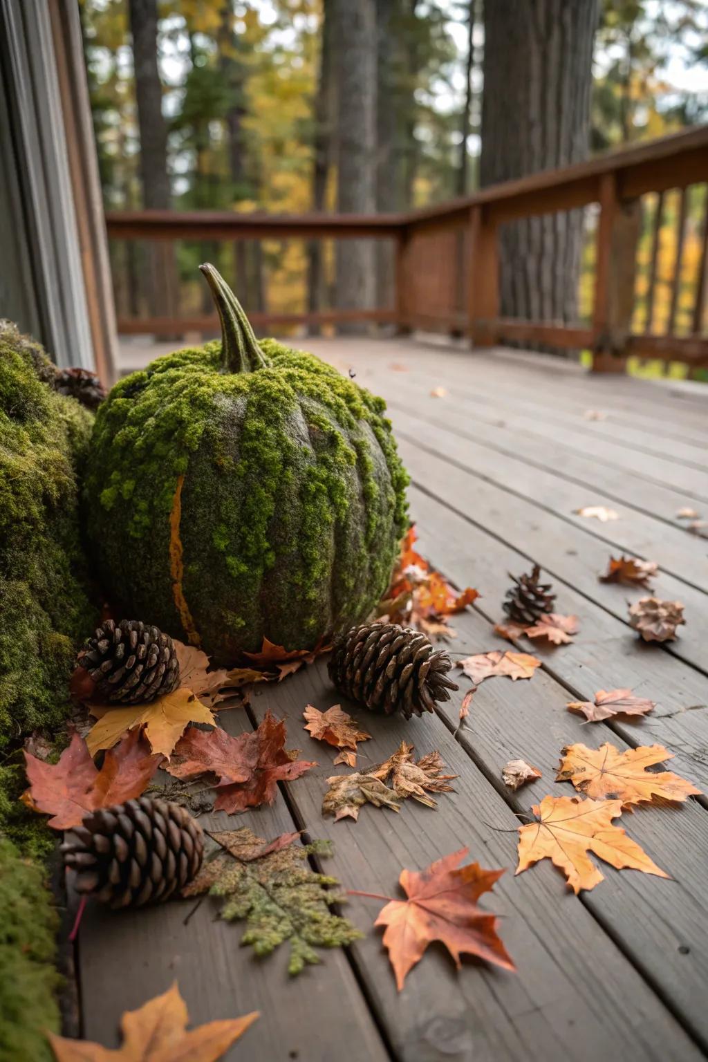 Welcome a slice of nature inside with greenery-laden pumpkins.