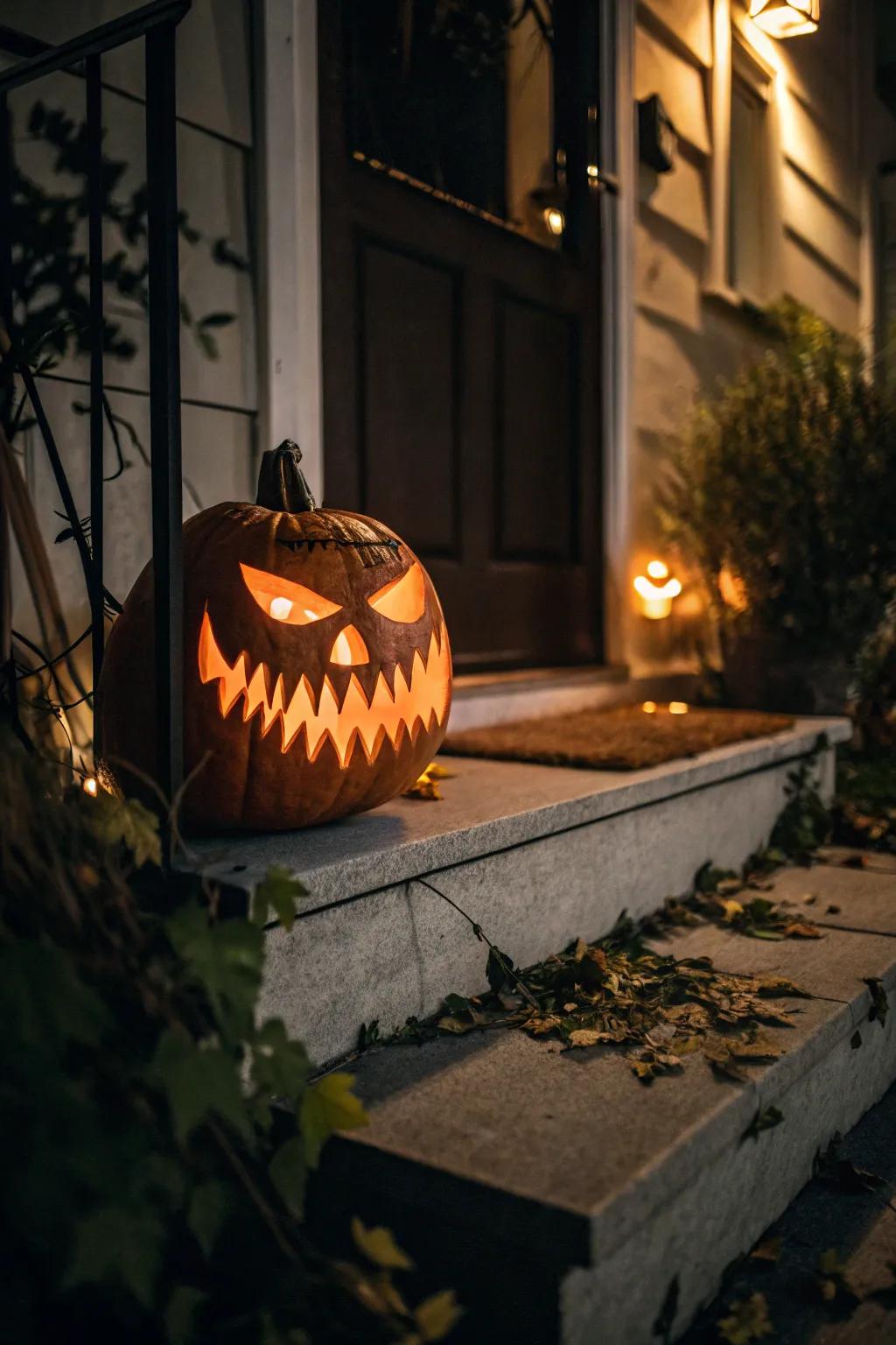 A classic spooky jack-o'-lantern featuring sharp teeth.