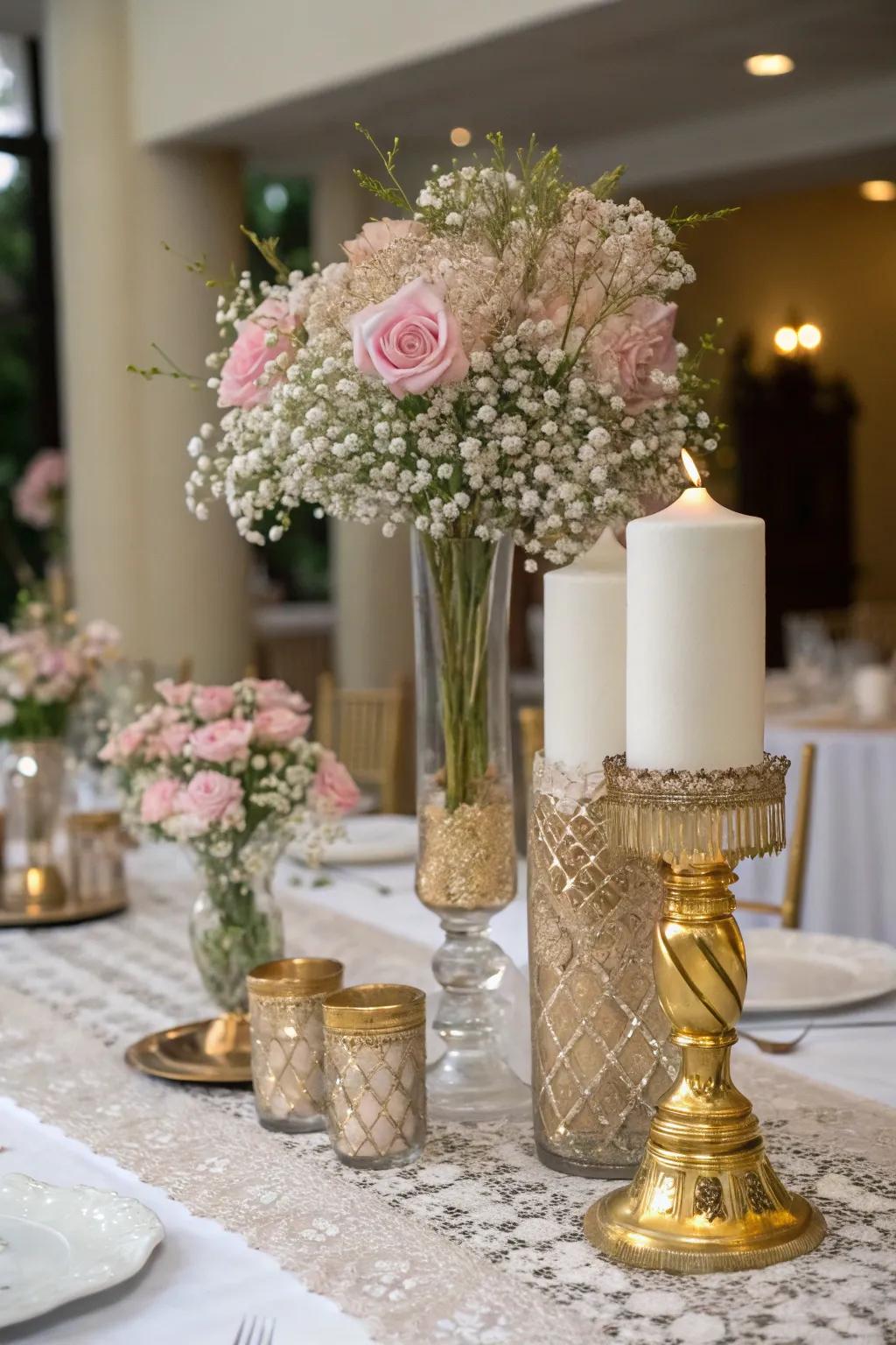 Glass and metal elements introduce a touch of sophistication to any arrangement.