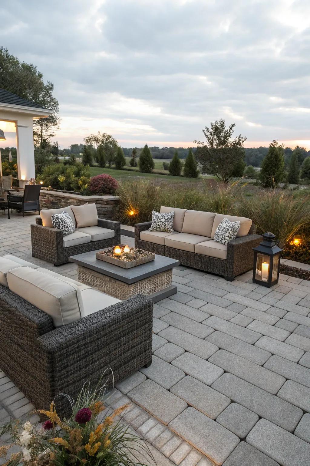 Cozy furnishings turn the patio into a welcoming haven.