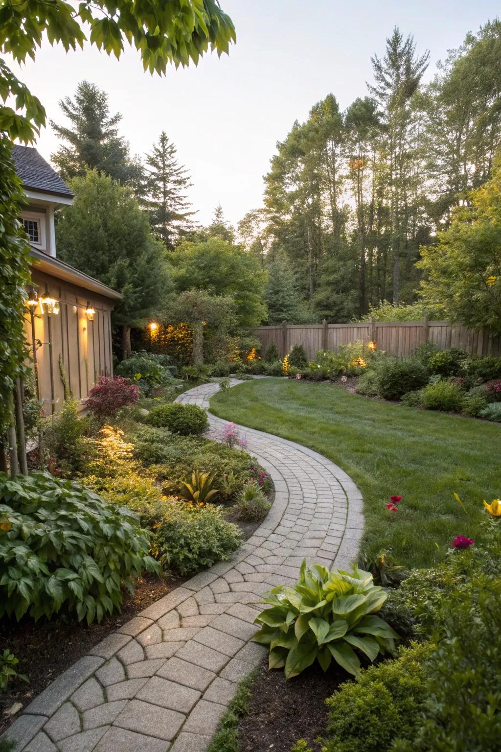 Curved pathways bring a sense of flow and attractiveness to rectangular designs.