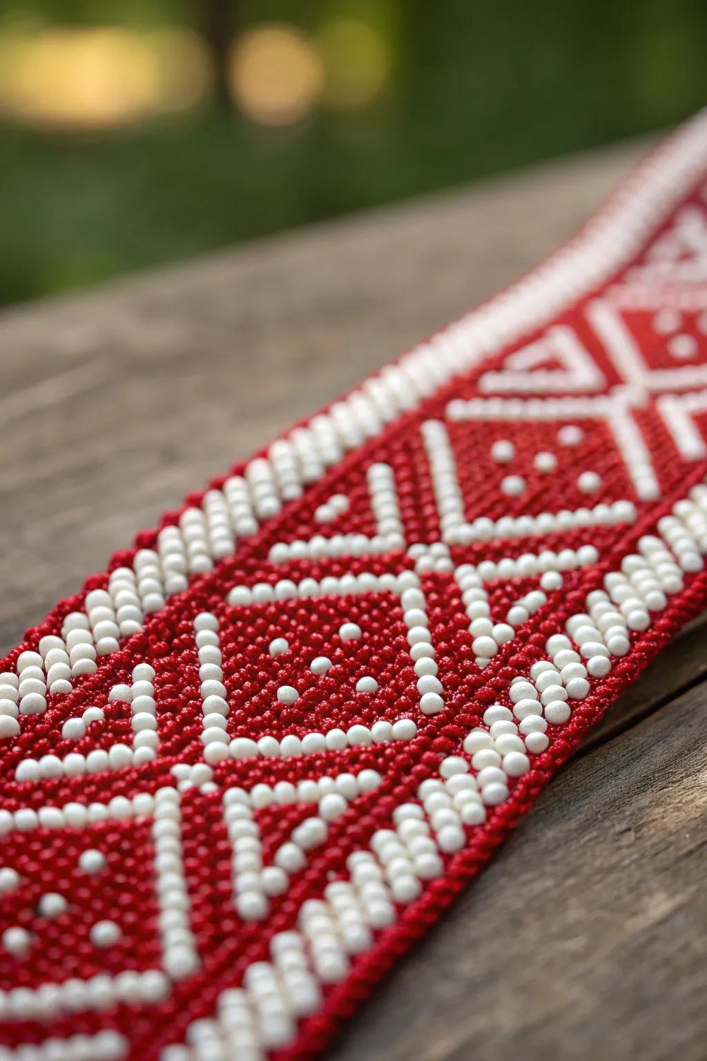 Produce breathtaking designs with scarlet and ivory beads.