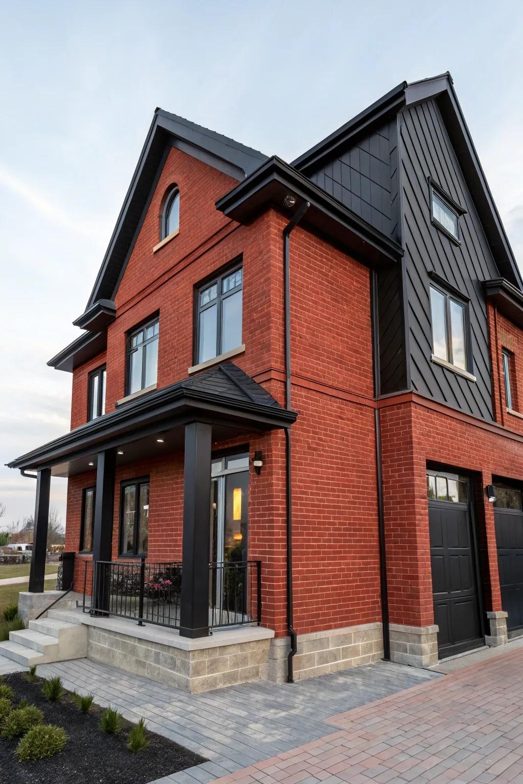 Dark trim offers a bold and modern contrast to red brick exteriors.