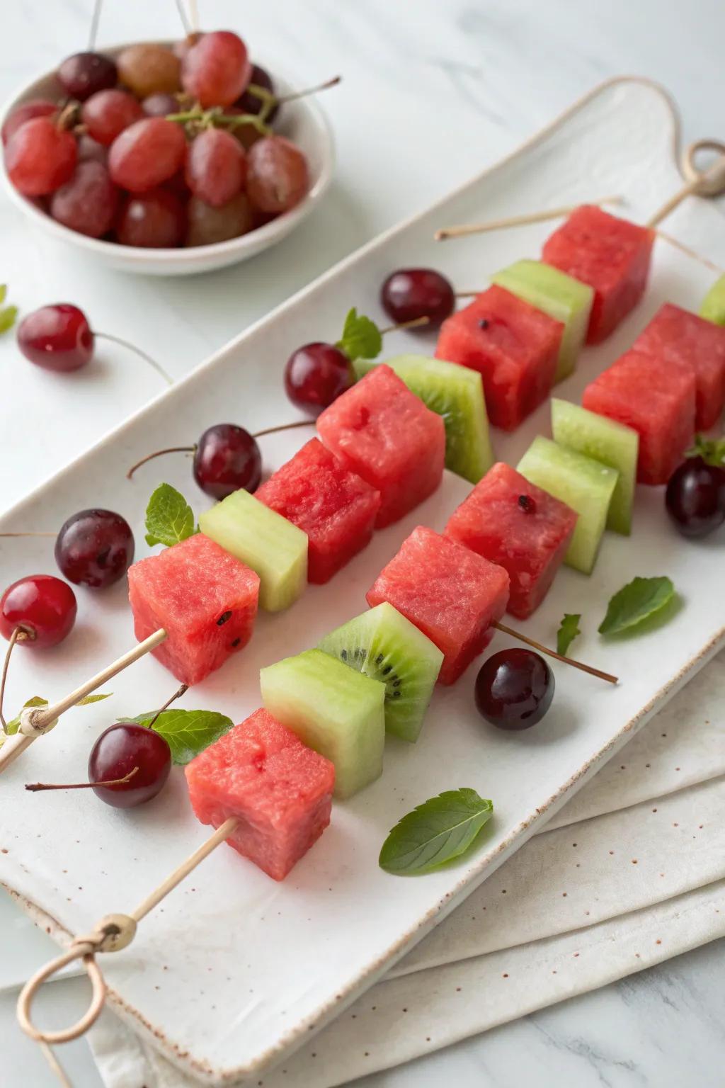 Red fruit skewers reinvent party snacks with a revitalizing touch.