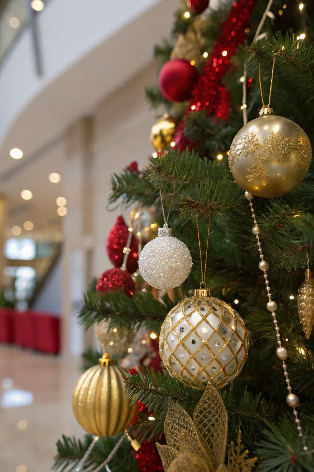 Radiant gilded adornments establishing a lavish Christmas tree concept.