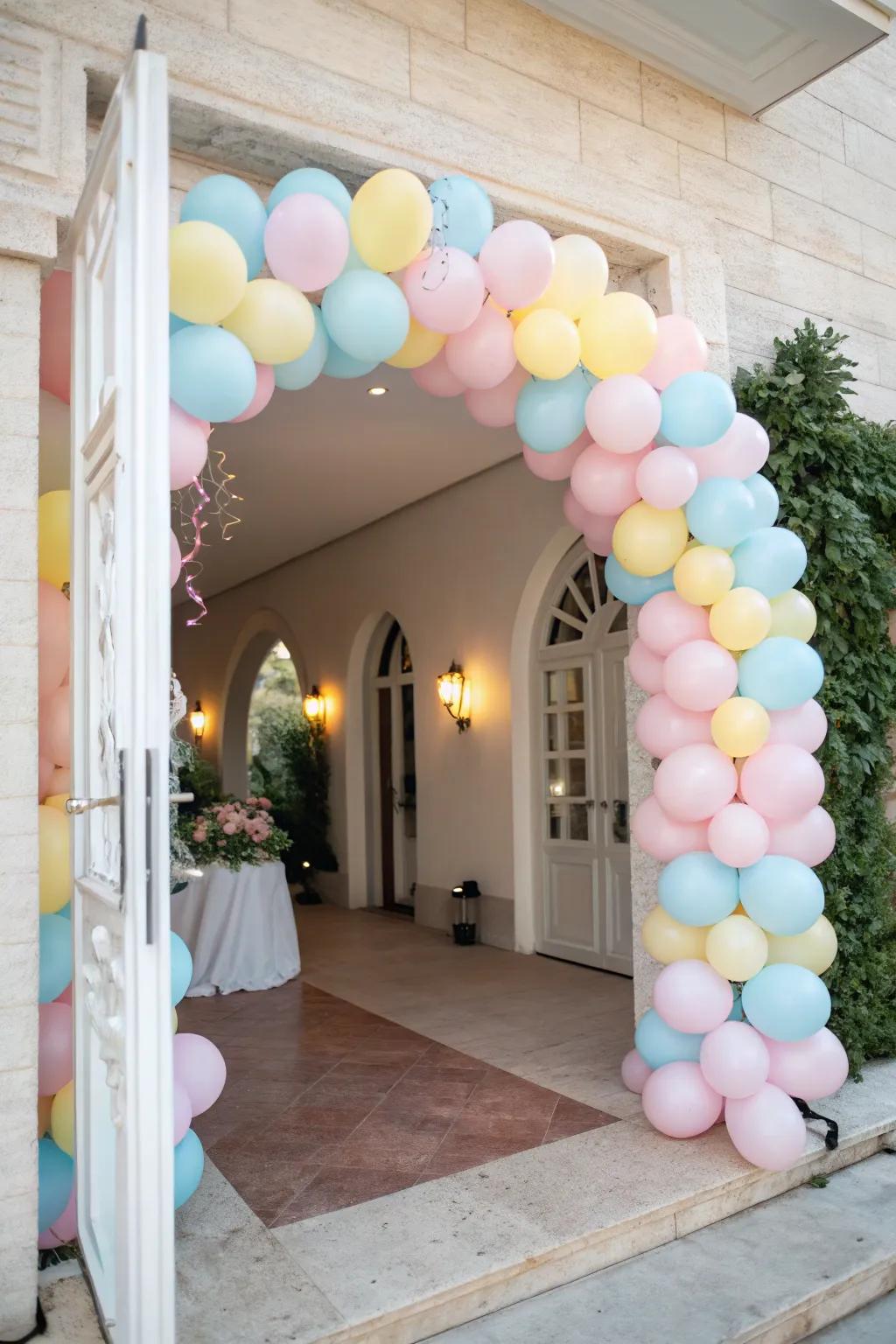 An understated and sophisticated overhead decoration in light pastel shades.