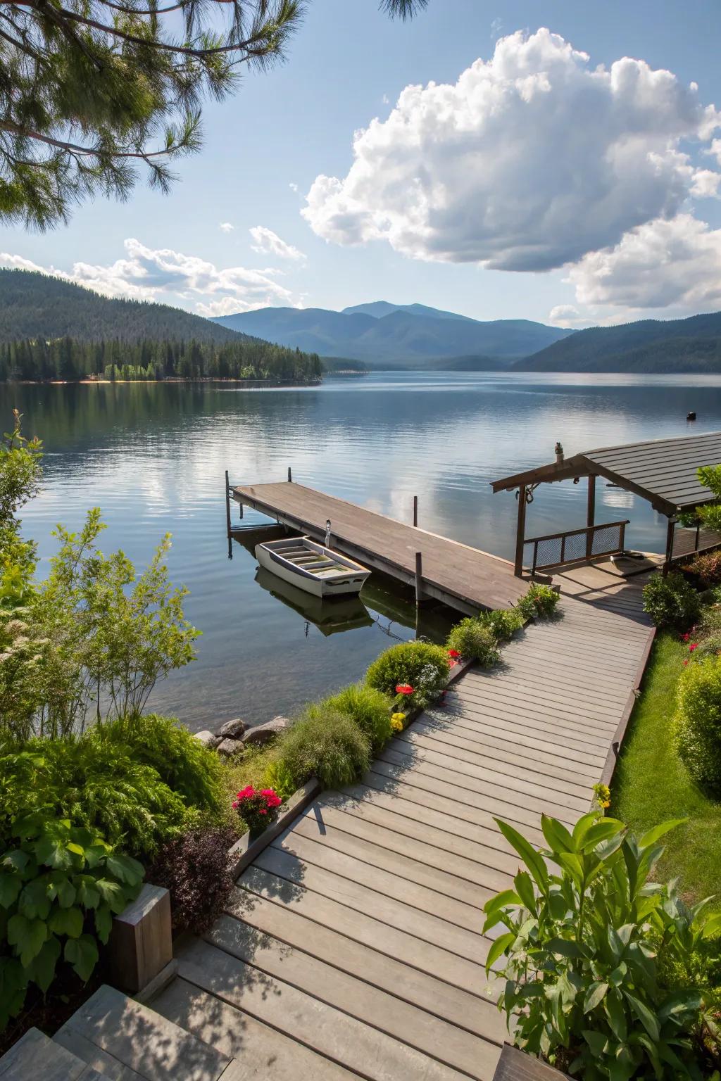 A perfectly situated dock for savoring serene lake and mountain vistas.