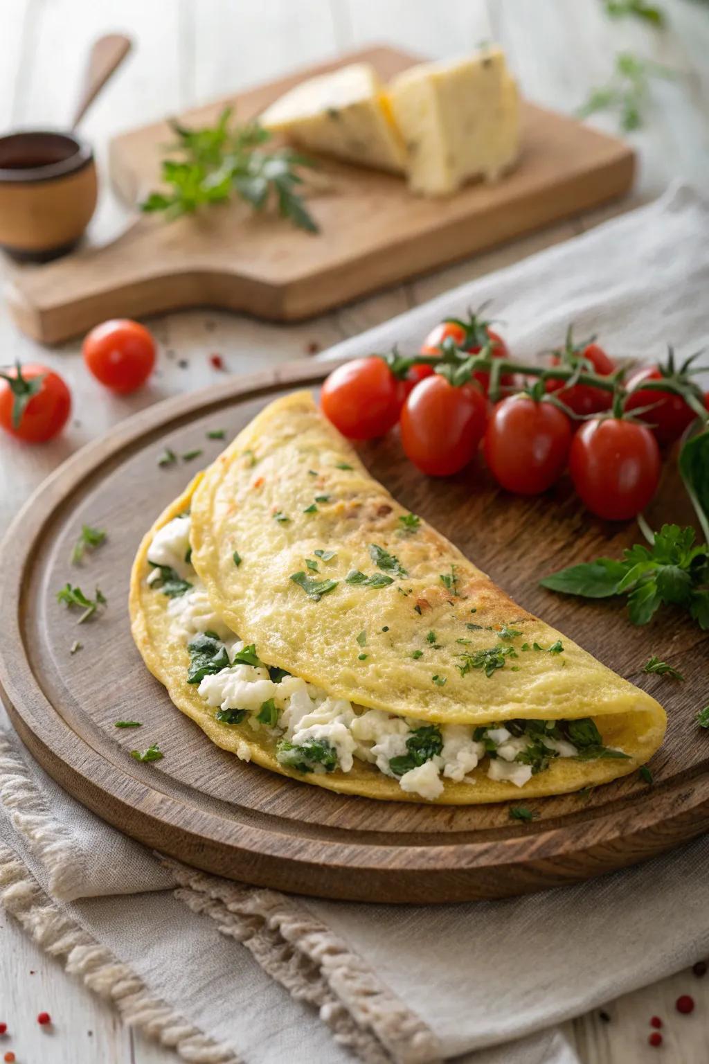 A flavorful omelet filled with herbs is a delightful start to a romantic morning.
