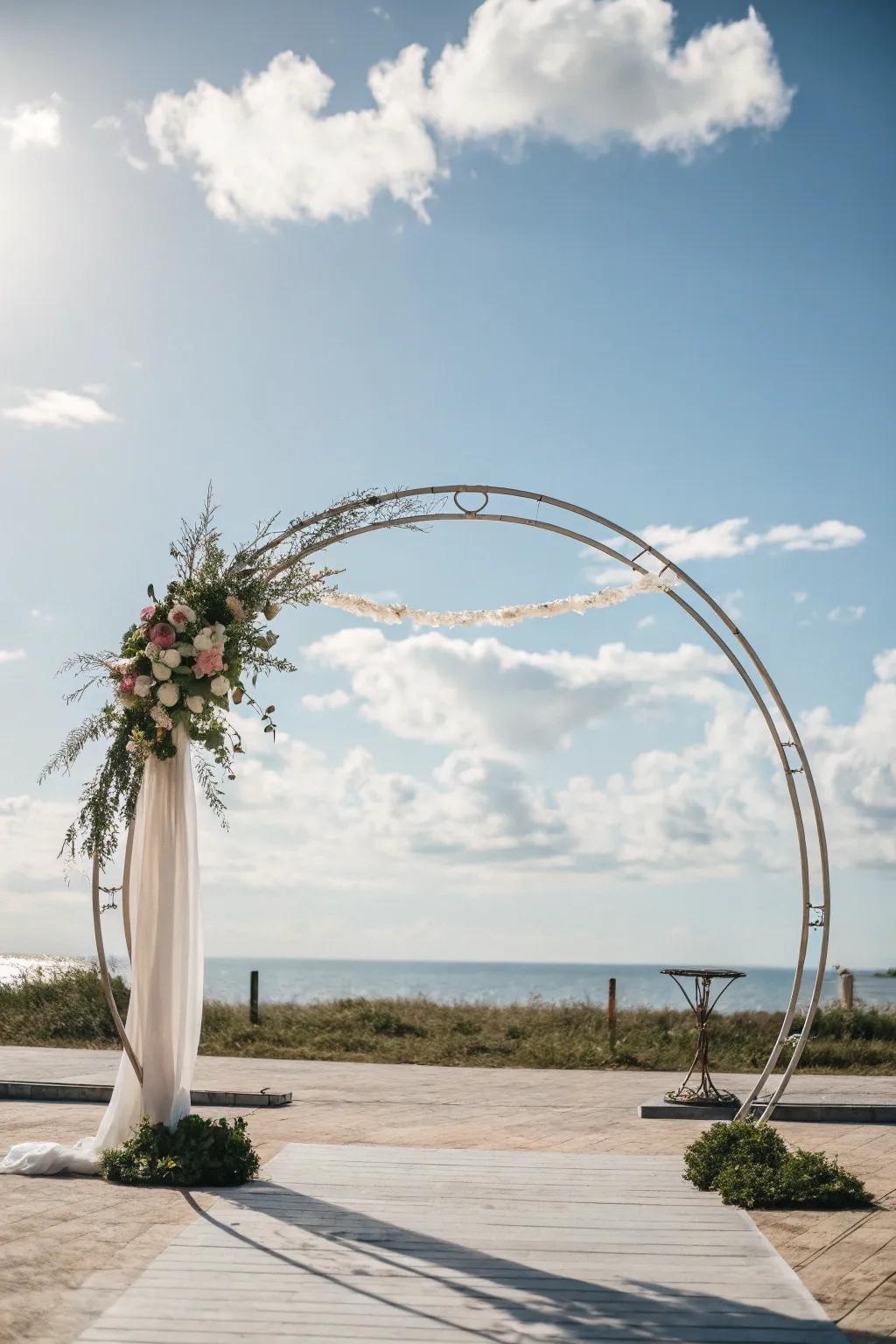 A simple circular wedding arch highlighting simplicity.