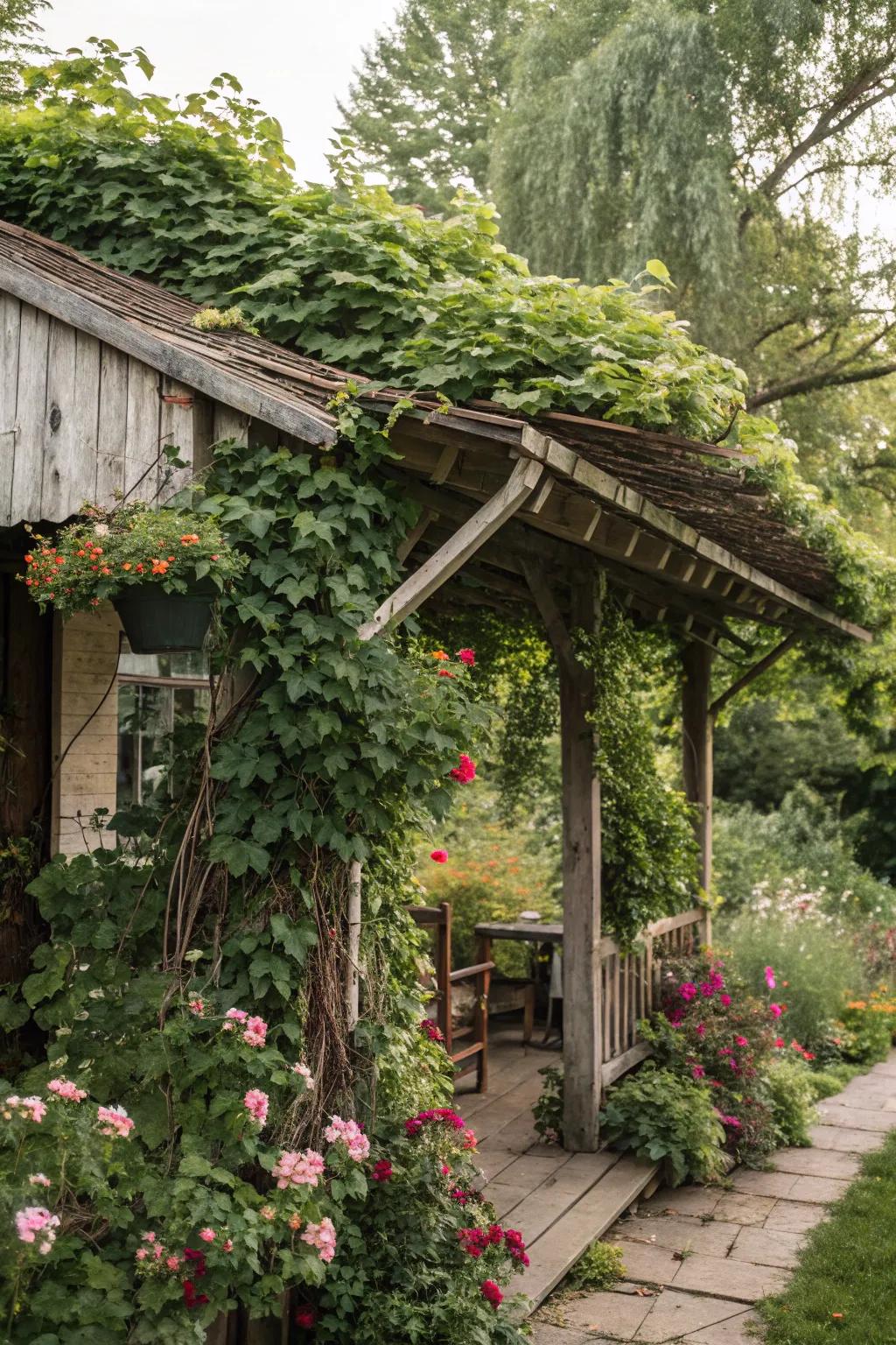 Incorporate greenery for a naturally countryside shelter.