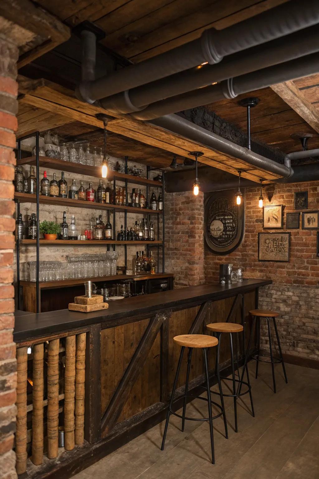 Industrial piping-fashioned shelving adding a contemporary yet countryside-inspired element.