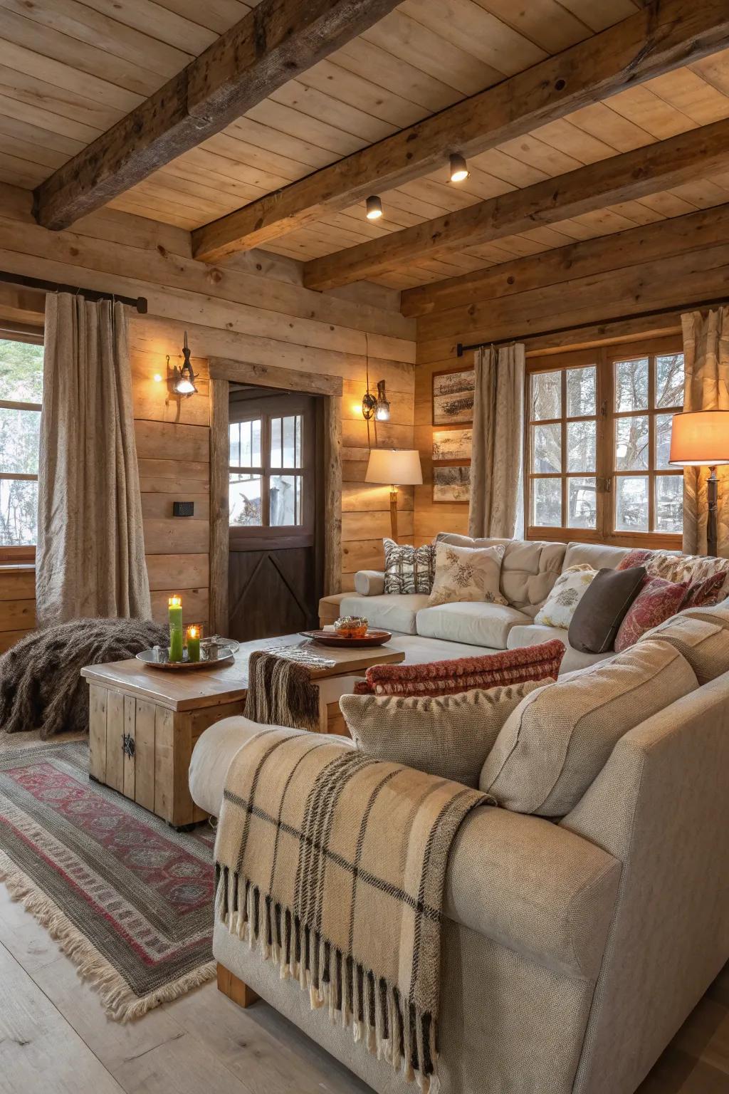 Lavish furnishings and layered textiles create a cozy family space.