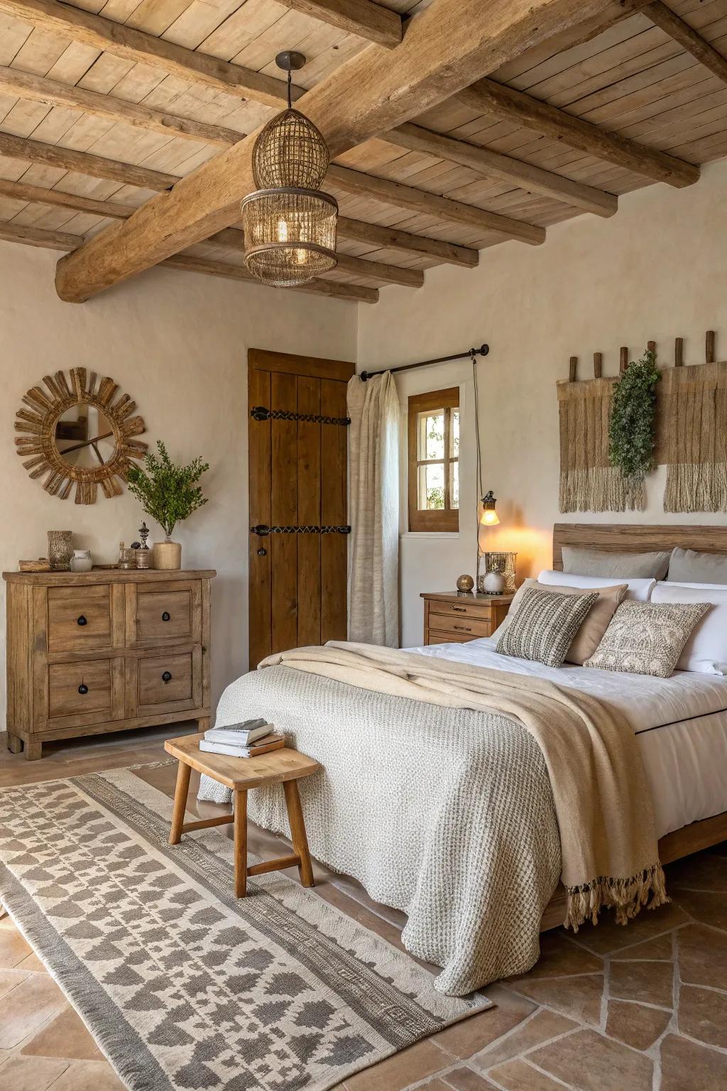 A rural boudoir showcases calming <strong><em>neutral and earthy tones</em></strong>.” loading=”lazy” class=”pimg”>
	</picture><figcaption>A rural boudoir showcases calming <strong><em>neutral and earthy tones</em></strong>.</figcaption></figure>
<p>Employing <strong><em>neutral and earthy tones</em></strong> cultivates a tranquil and appealing ambiance. I frequently intermingle gentle browns and grays alongside inviting, organic shades to capture that quintessential rustic vibe.</p>
<h3>These products might help:</h3>
<ul class=