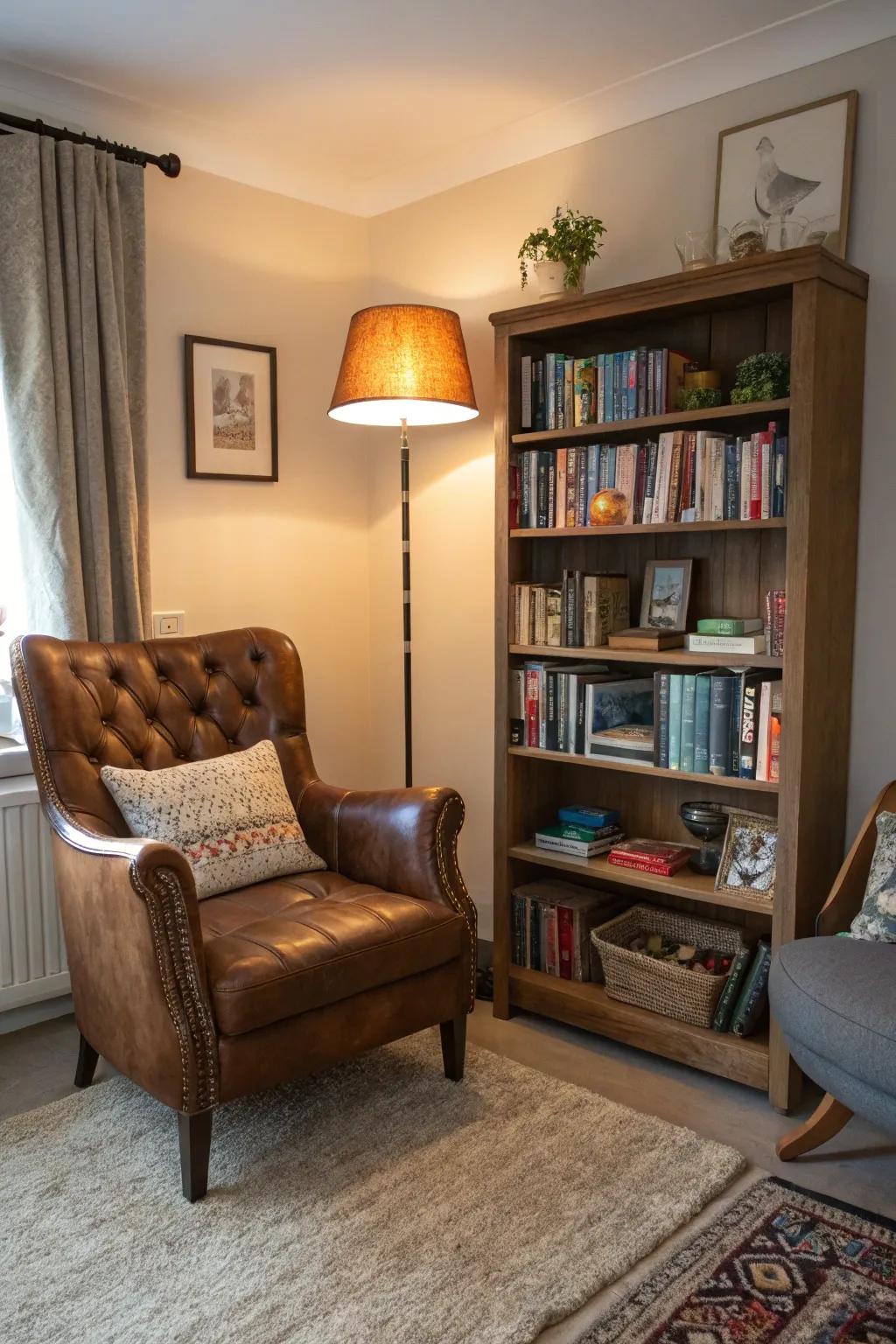 An equine seat chair establishes the ideal location to unwind accompanied by a book.