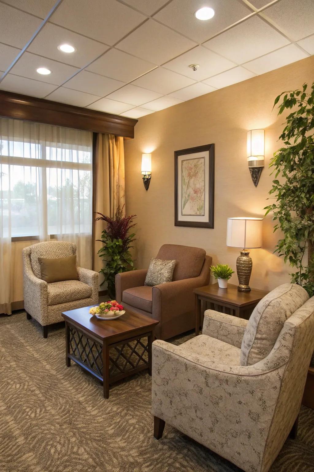 A comfortable seating spot encourages relaxation and conversation.