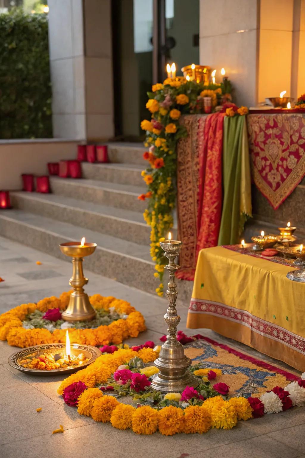 An inviting prayer setting radiates warmth and devotion.