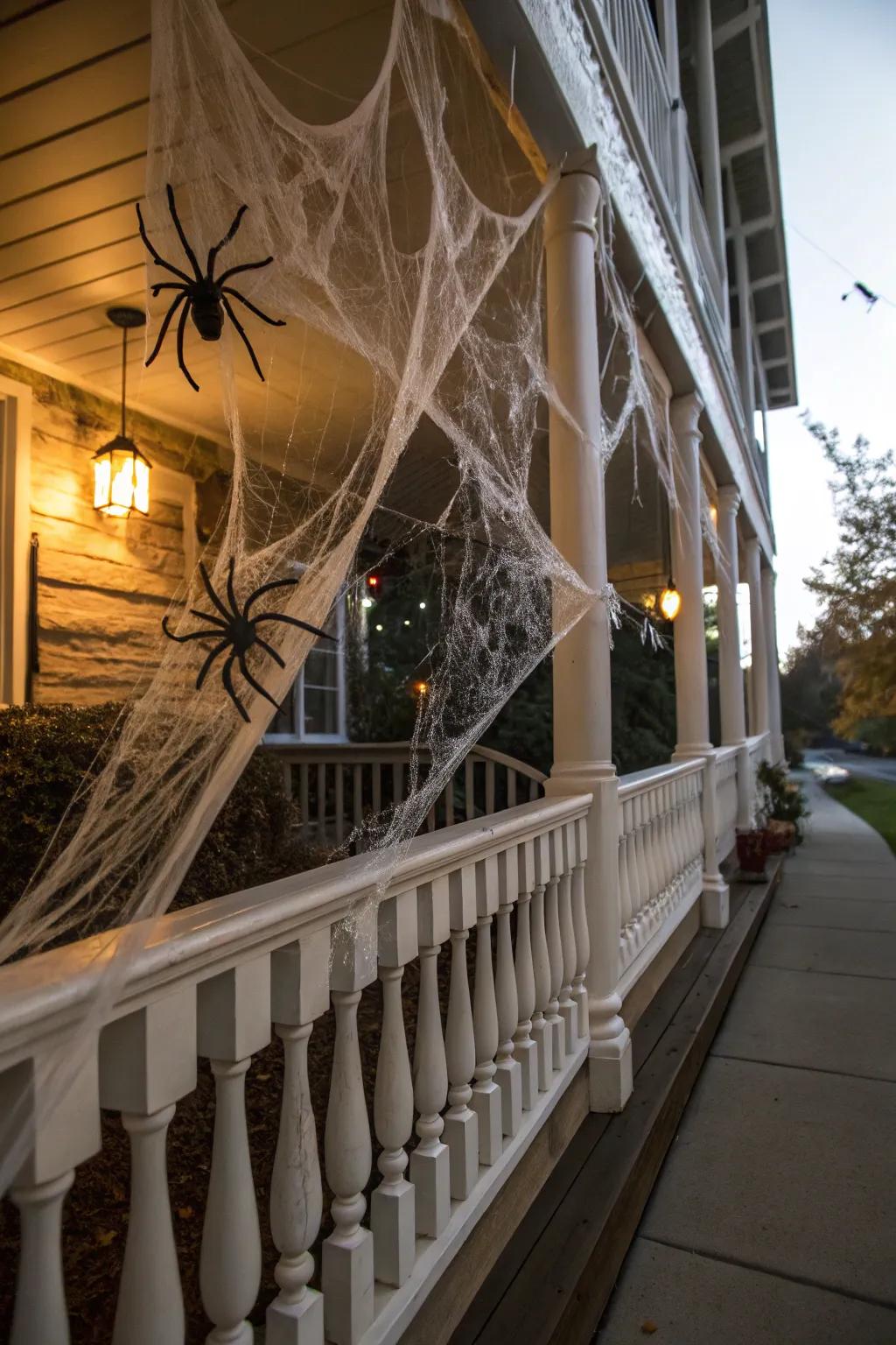 Ghastly spider silk transforms this veranda into a scene straight from a nightmare.