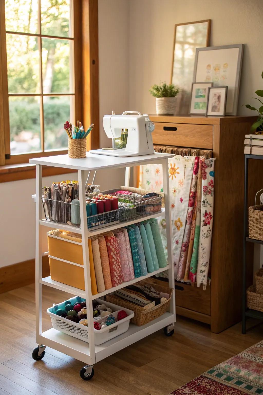 A mobile organizer offers adaptable and mobile storage solutions.