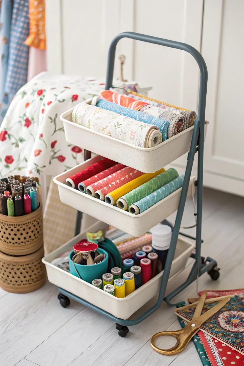 A rolling cart introduces flexibility and arrangement.