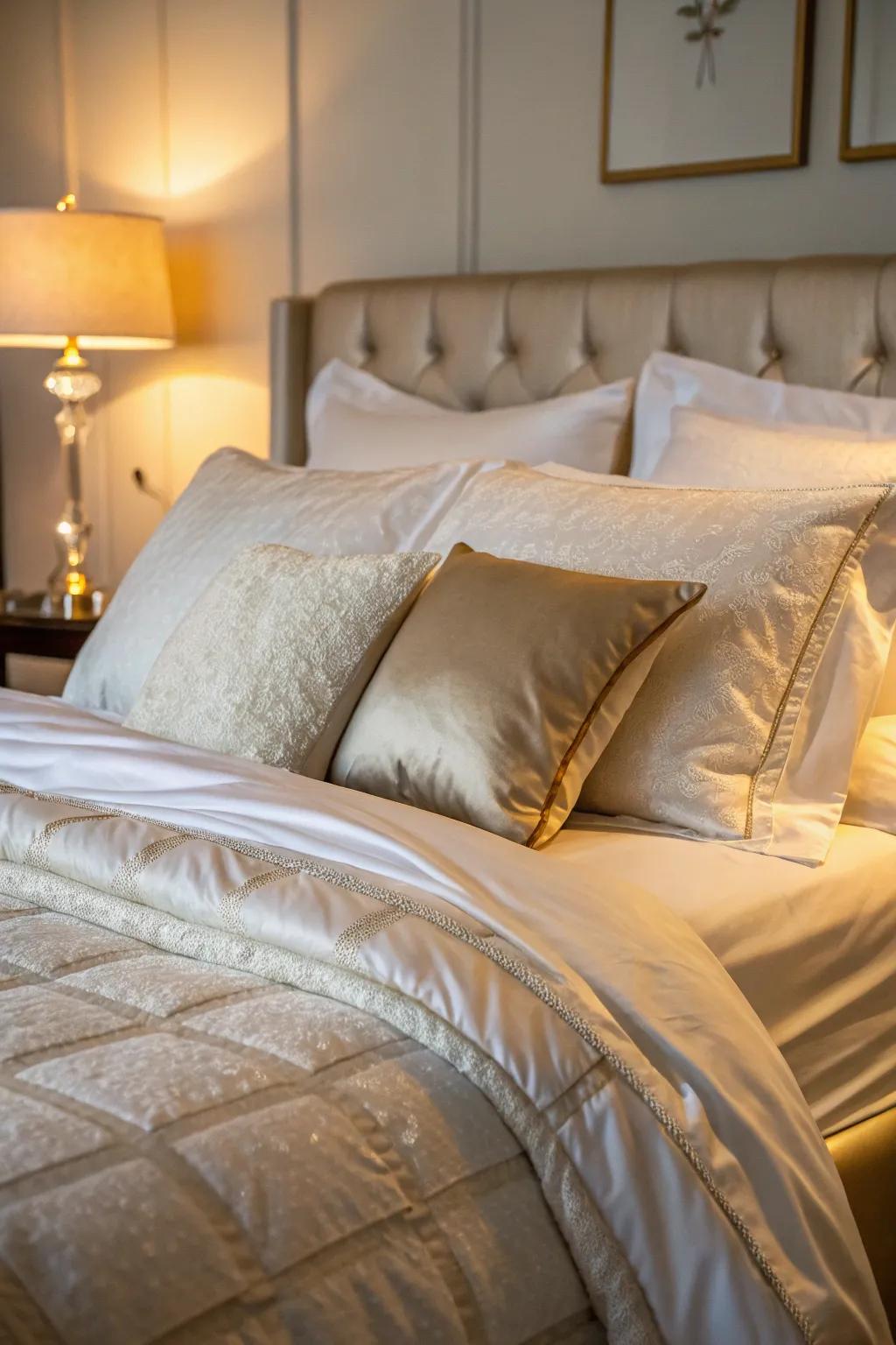 Upscale bedding is both inviting and comforting.