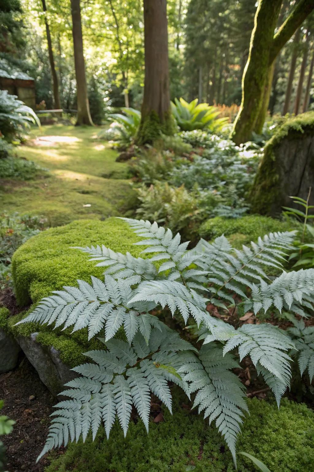 Oriental woodland fronds creating a magical garden nook.
