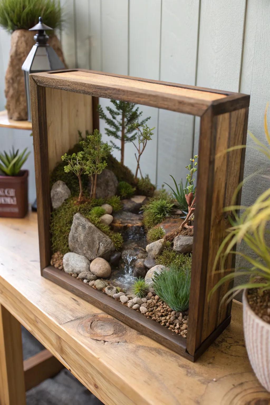 A nature scene display bringing the outdoors in.