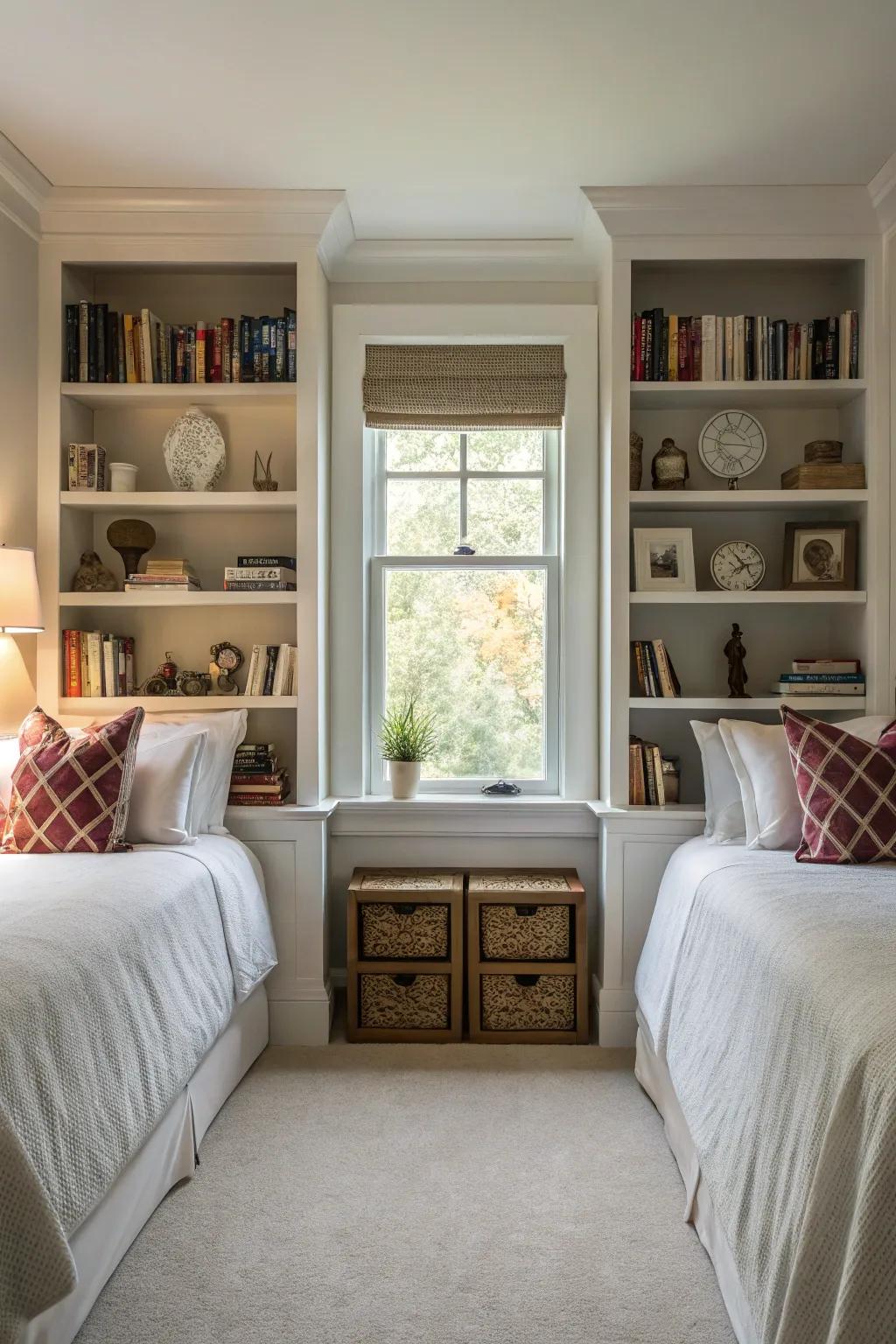 Symmetrical shelves bring balance and harmony to any space.