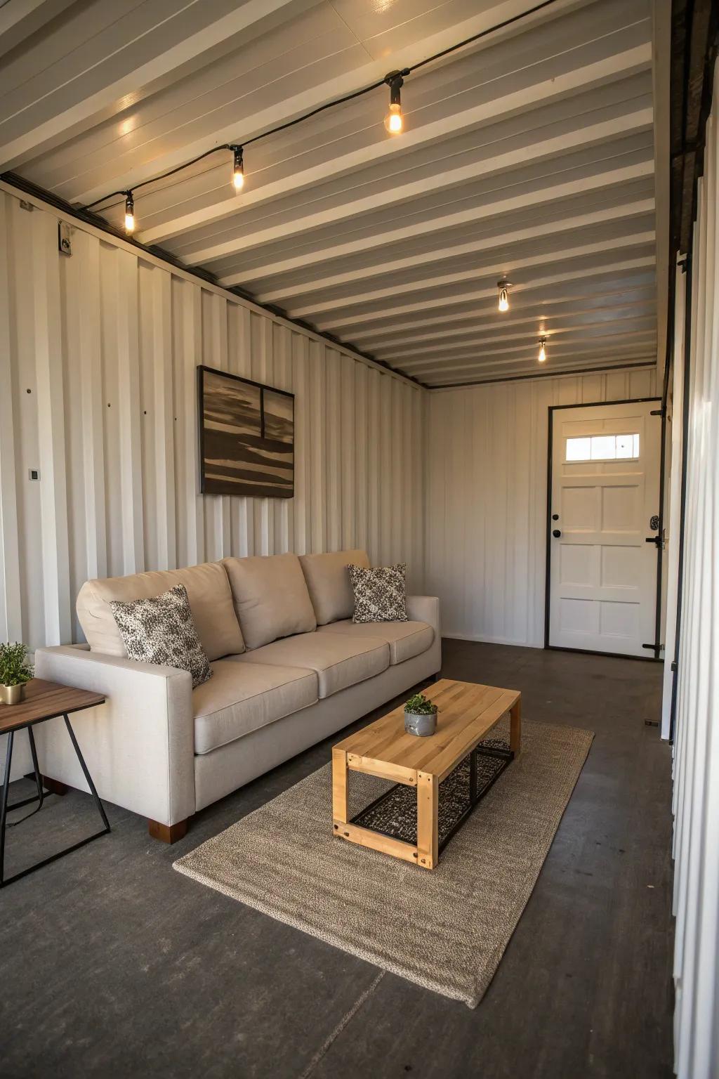 Modern minimalism radiates in this container man cave.